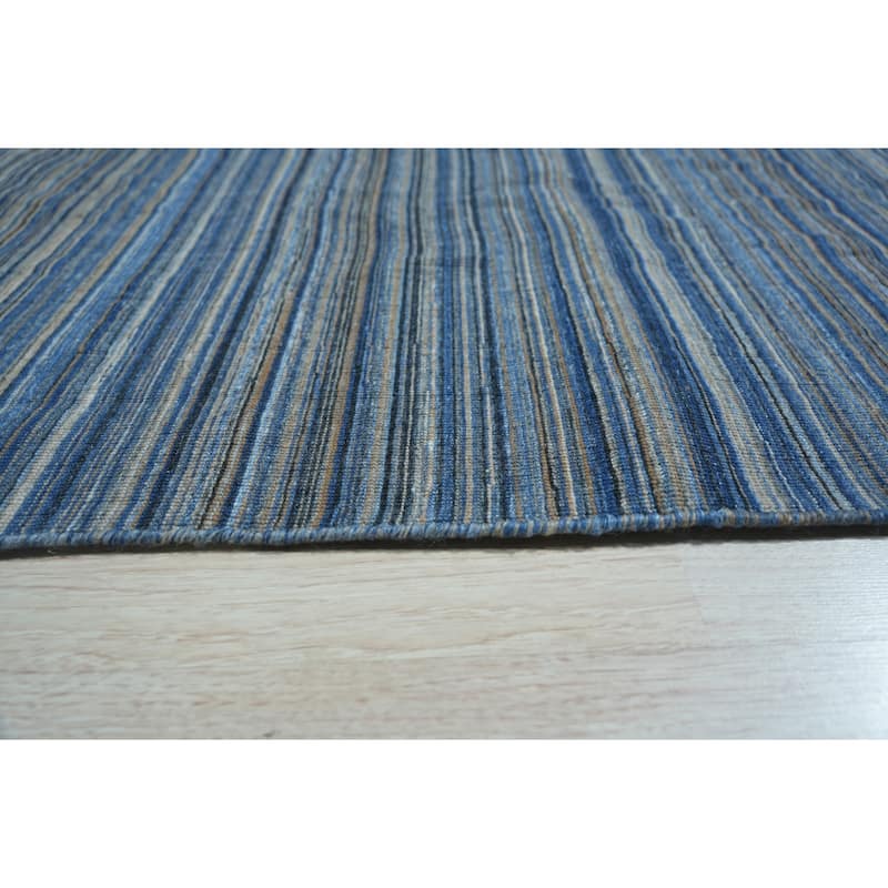 Blue Handmade Polyester Indoor/Outdoor Stripes Rug by EORC | Durable and Stylish Area Rug for Enhancing Your Patio, Livi