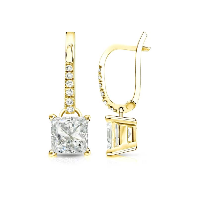 Auriya 14k Gold 2ctw Princess-cut Diamond Dangle Earrings (J-K, I1-I2) - Yellow