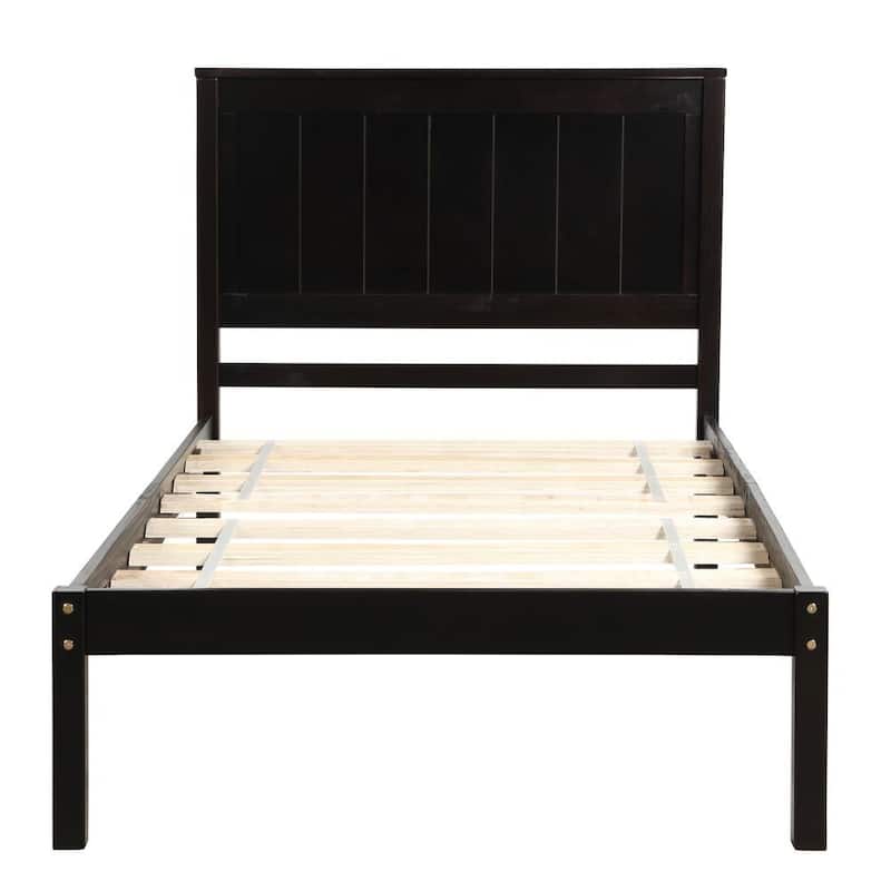 Moda Furnishings Platform Bed Frame with Headboard , Wood Slat Support , No Box Spring Needed ,Twin