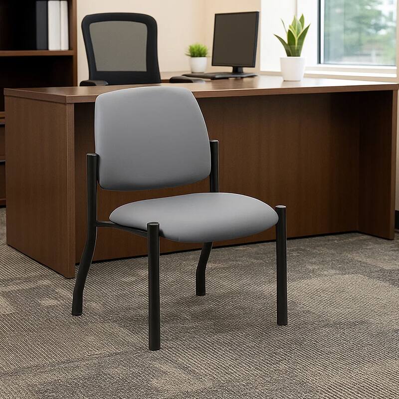 Lea Reception Guest Chair, Gray Antimicrobial Vinyl, Black Legs