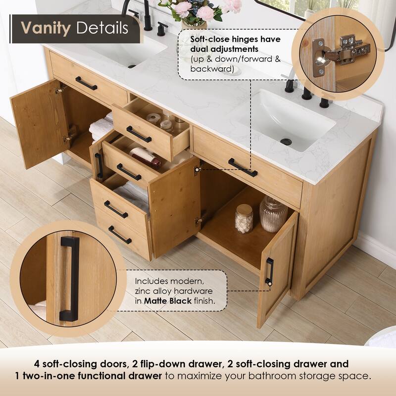 Altair Gavino Bath Vanity with Grain White Composite Stone Top, no Mirror