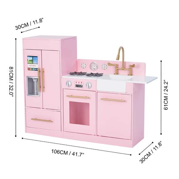 dimension image slide 1 of 2, Teamson Kids - Little Chef Charlotte Modern Play Kitchen - Pink / Gold - 41.61" L x 11.81" W x 31.89" H