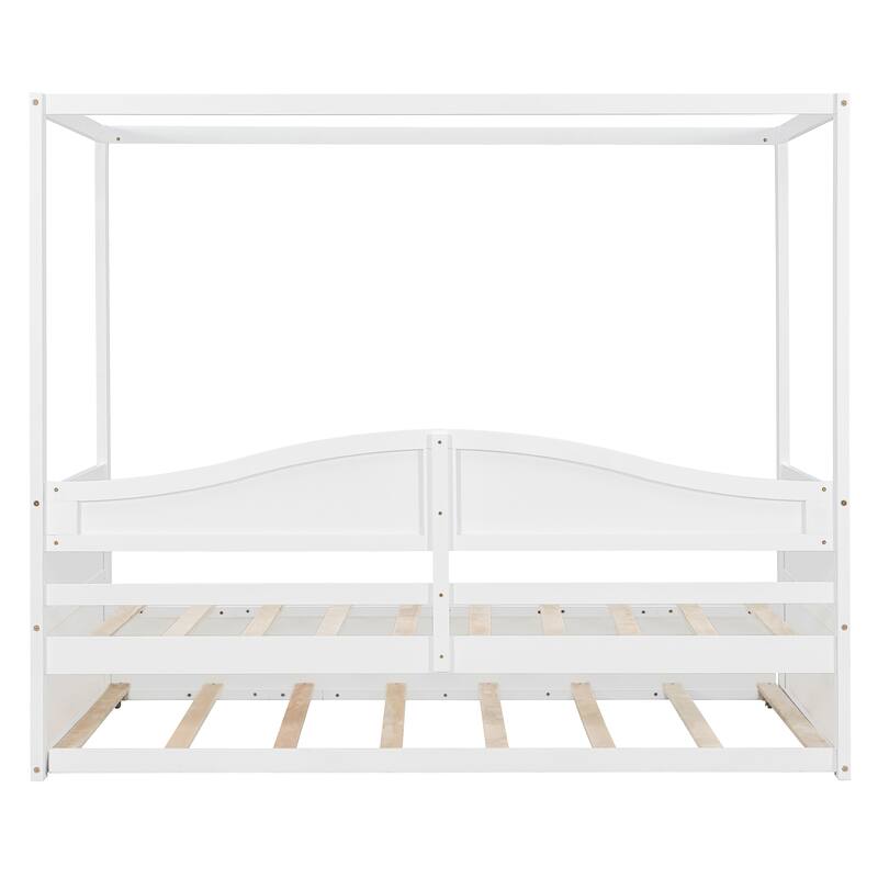 Twin Size Canopy Daybed with Trundle Solid Wood and MDF Frame
