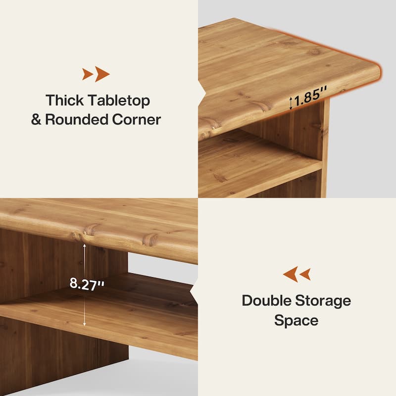 47-Inch Solid Wood Coffee Table for Living Room, 2-Tier Rectangular Center Table