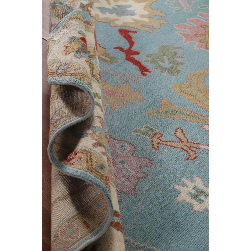 Light Blue Oushak Oriental Area Rug Handmade Floral Wool Carpet - 9'0"x 11'10"