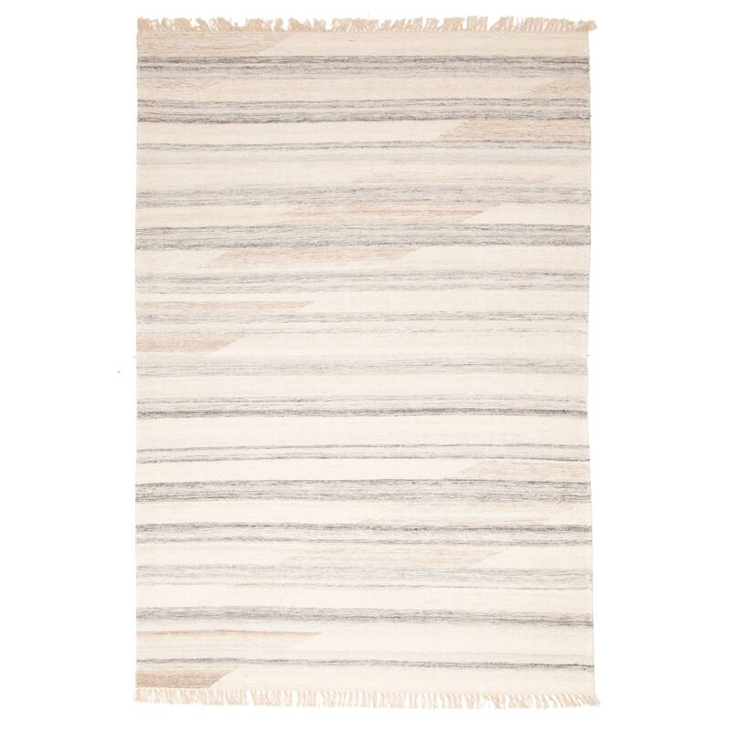 ECARPETGALLERY Flat-Weave Ankara FW Cream Wool Kilim - 5'7 x 7'7