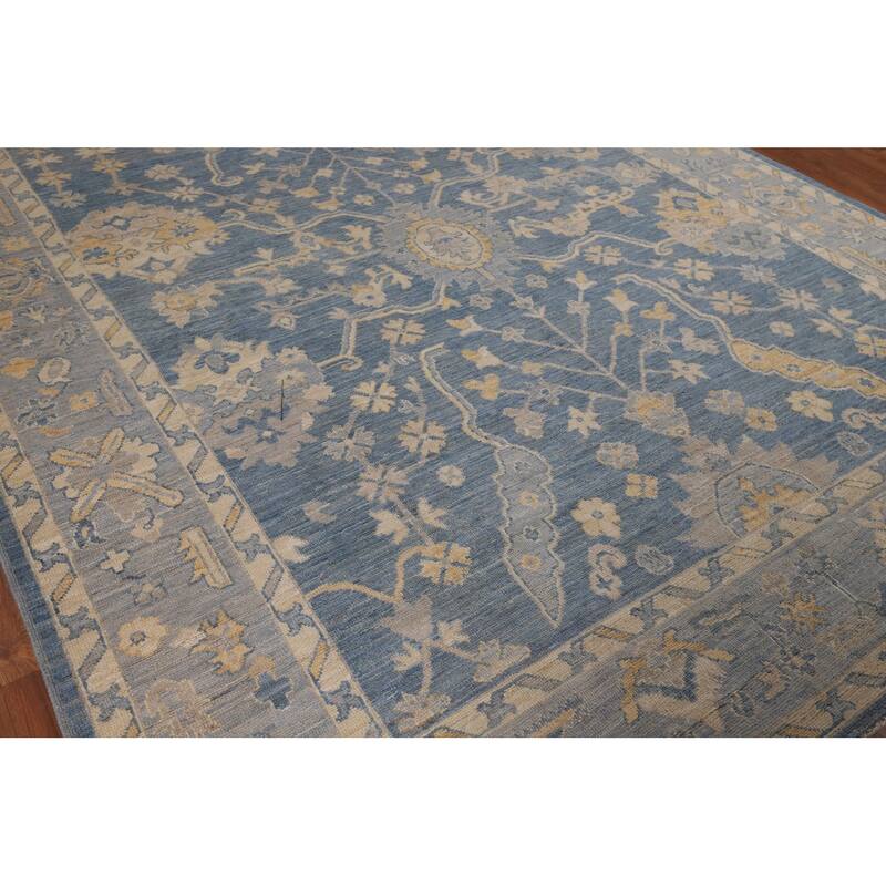 Blue Oushak Vegetable Dye Area Rug Handmade Wool Carpet - 8'2"x 10'0"