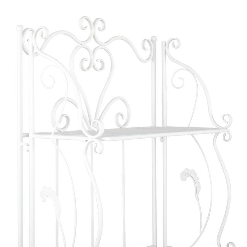 Metal Scroll Indoor Outdoor Tall Folding 5 Shelves Bakers Rack - Gold or White - Roche River Decor
