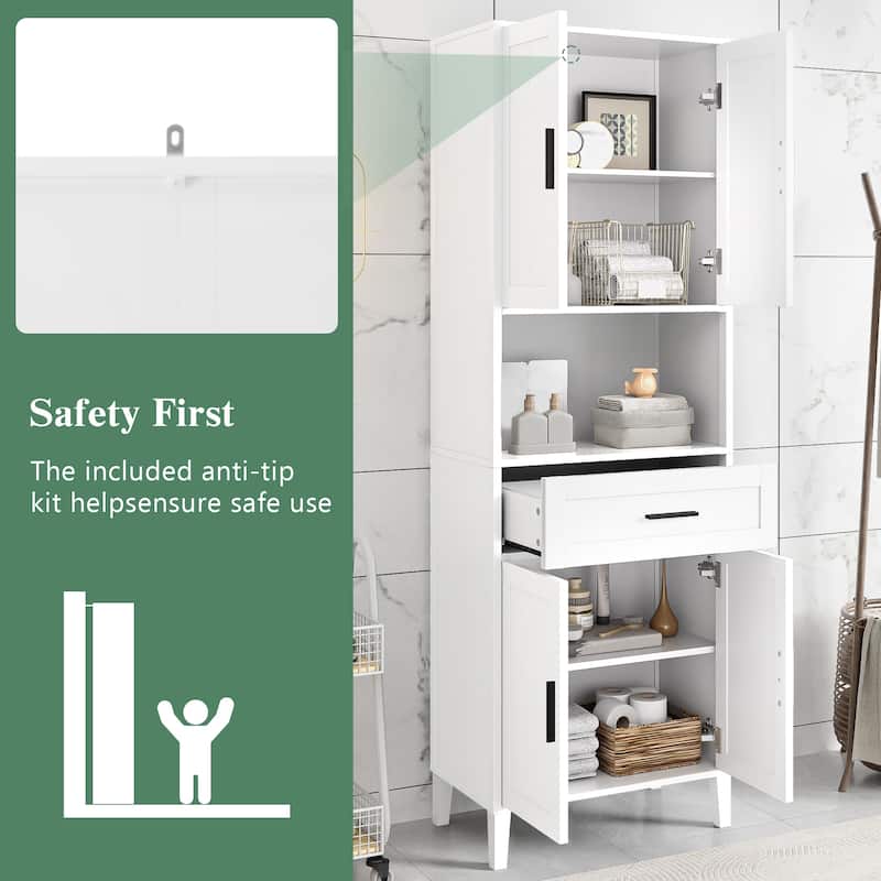 70.9" Tall Storage Cabinet - 4 Soft-Close Doors, 1 Drawer & 2 Adjustable Shelves. Perfect for Bathroom, Laundry or Living Room.