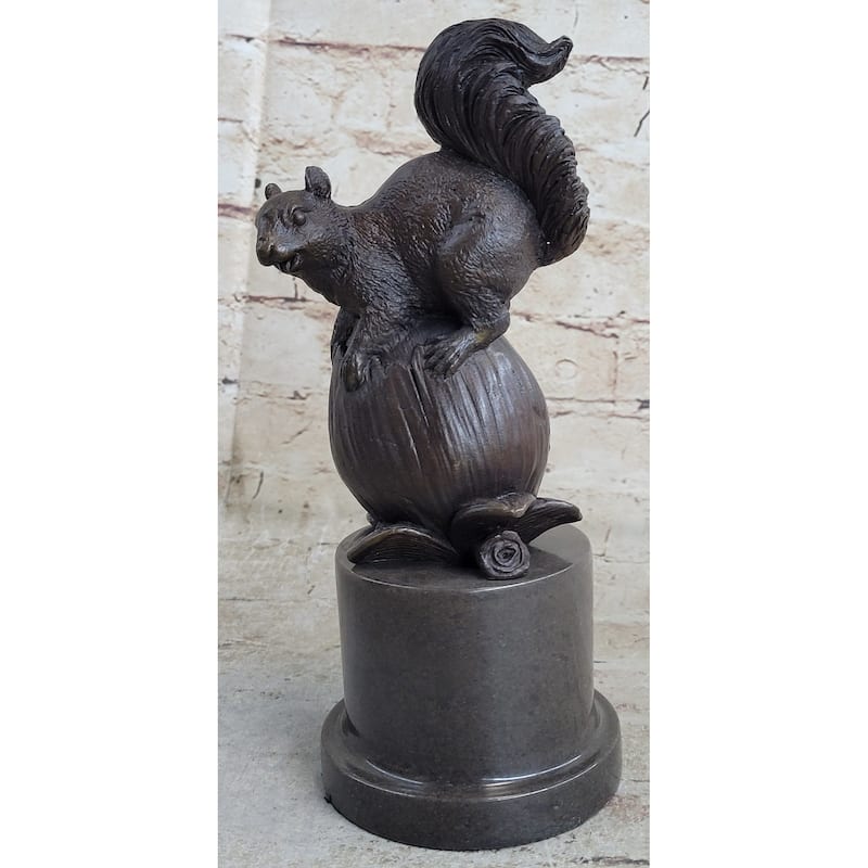 Squirrel On Acorn Bronze Metal Sculpture Statue Figure Wildlife Decor 9 Inches X 4 Inches