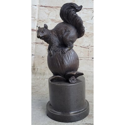 Squirrel On Acorn Bronze Metal Sculpture Statue Figure Wildlife Decor 9 Inches X 4 Inches