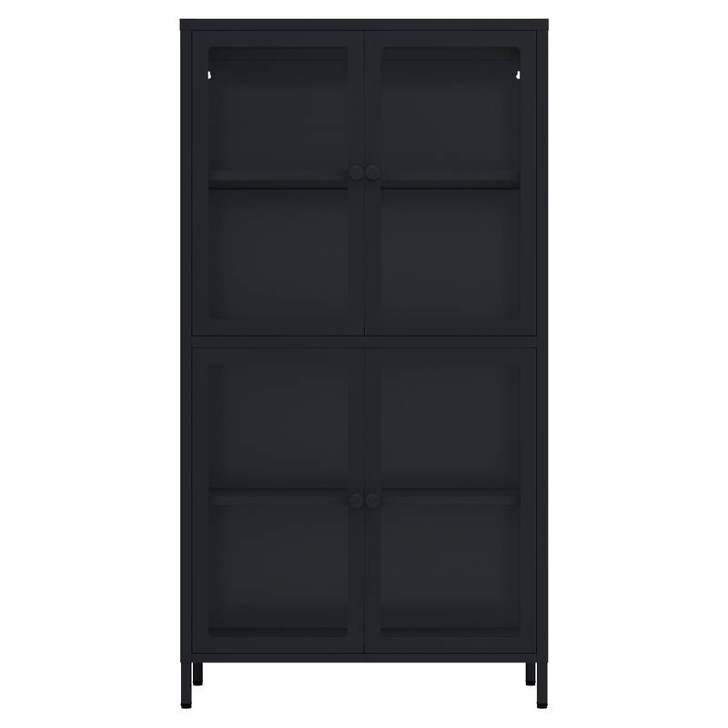 Glass Door Cabinet with Adjustable Shelves for Kitchen Living Room