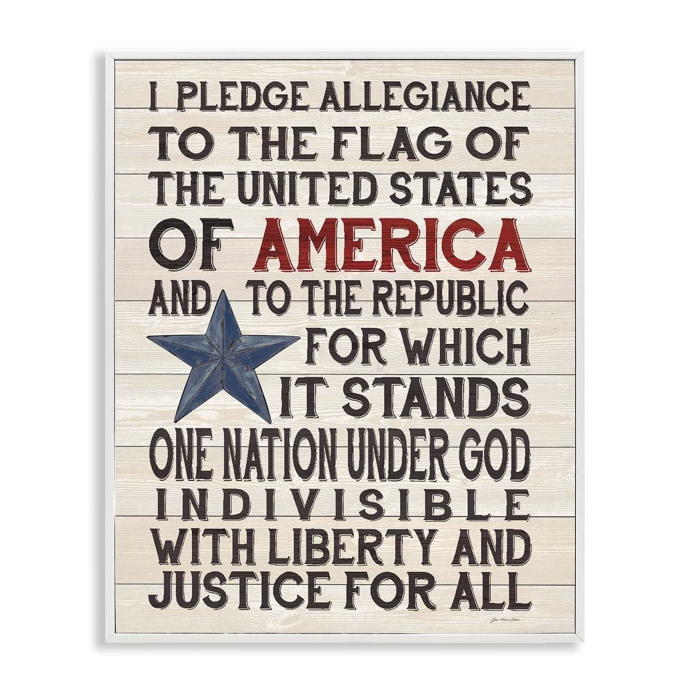 Stupell Pledge of Allegiance Stars and Stripes Americana Rustic Wood Framed Giclee Texturized Art by Jo Moulton