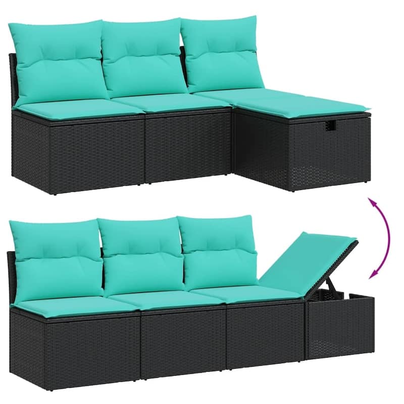 vidaXL Patio Sofa Set with Cushions and Table Outdoor Garden 8 Piece Poly Rattan - 24.4" x 24.4" x 27.2"