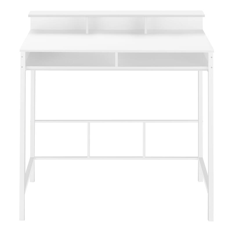 Modern Standing Computer Desk with Hutch and Storage Shelves, Sleek Metal Legs for Home Office or Study