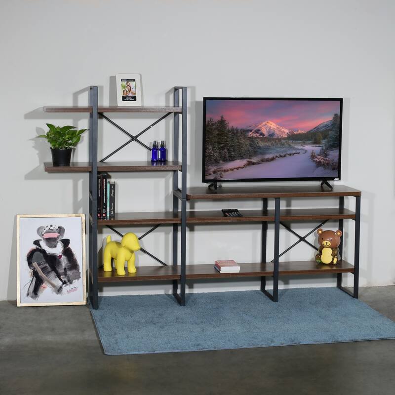 Davee Furniture Open Antigue Wood Shelves 6-tier Entertainment TV Stand - 56.69*82.68*13.78 inches