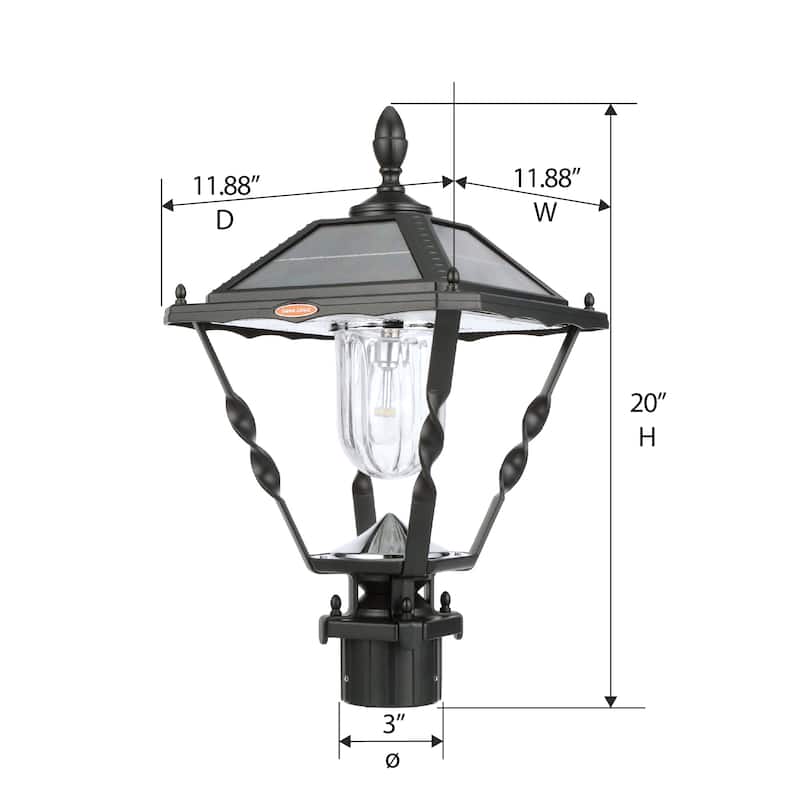 Spiral Frame Black Modern Solar Warm White LED Post Light (Head Only)