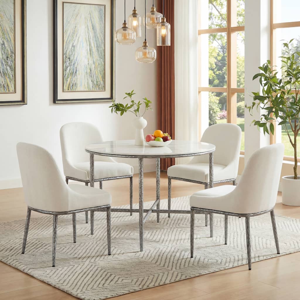 Christopher Knight Home - 5-Piece Industrial Metal Top Dining Set with Upholstered Chairs