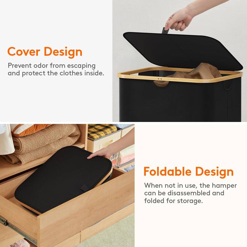 150L Laundry Basket with Lid, Clothes Hampers with Bamboo Handles and 2 Removable Laundry Bags,Large Foldable Laundry Hamper