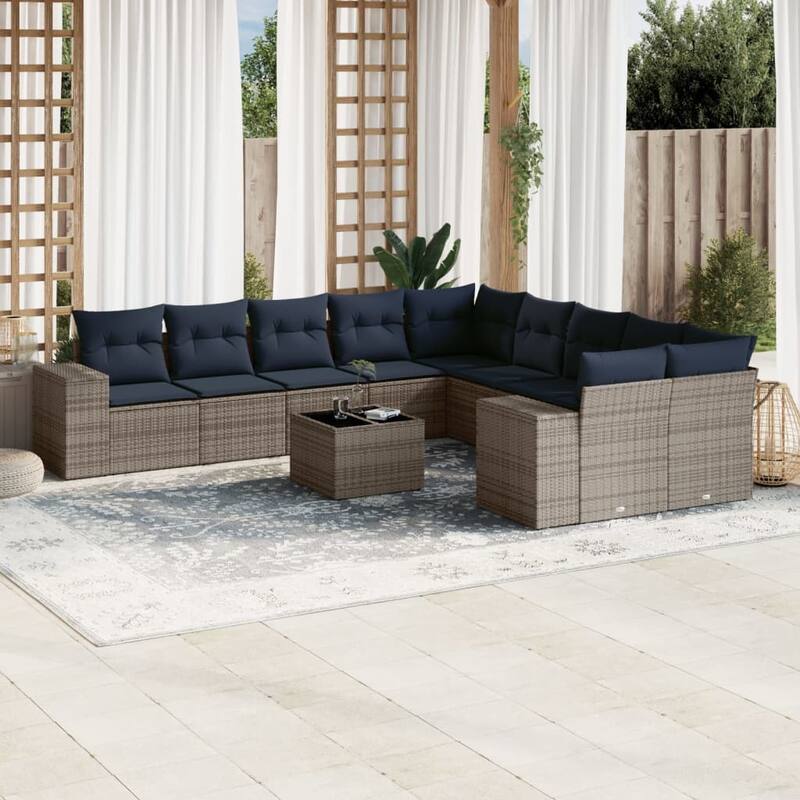 vidaXL 10/11 Piece Patio Sofa Set with Cushions Black/Brown/Gray Poly Rattan - 24.4 x 24.4 x 27.2