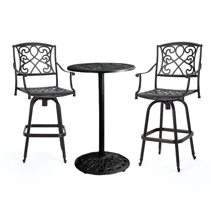 Santa Maria Shiny Copper Cast Aluminum 3-piece Bistro Bar Set by Christopher Knight Home