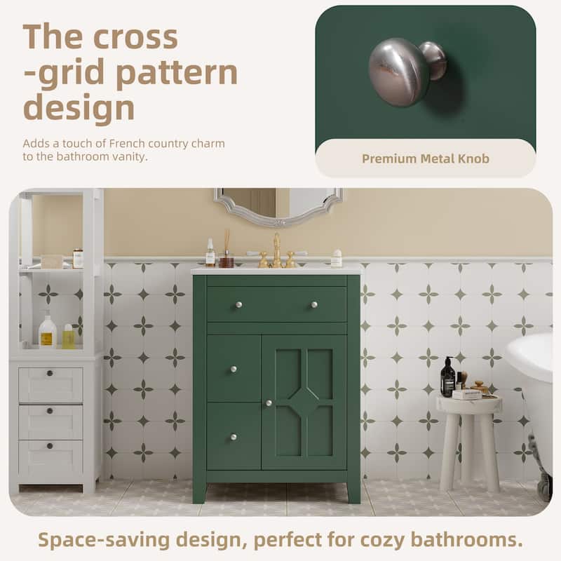 24" Modern Bathroom Vanity with Ceramic Basin Bathroom Storage Cabinet with 2 Drawers