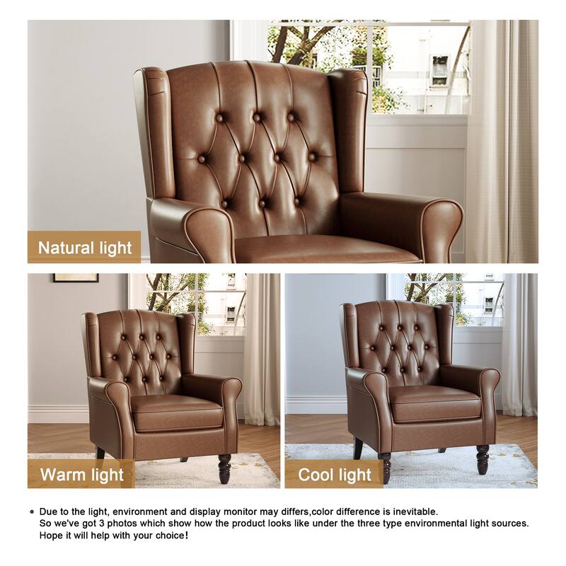 Modern Vegan Leather Upholstered Button Tufted Armchair