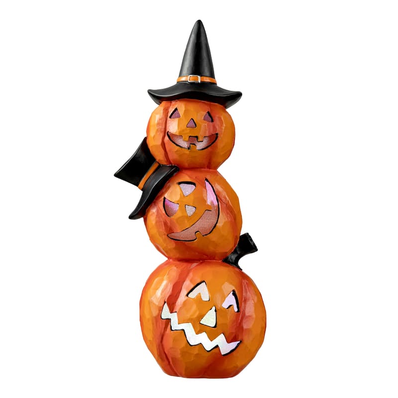 Glitzhome 14.25"H Halloween Lighted Stacked Resin Pumpkin Figurine Table Decor - Lighted Pumpkin
