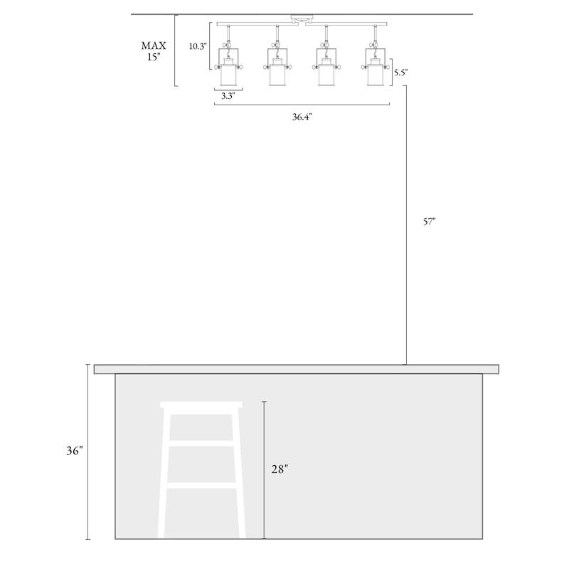 Modern Black 4-Light Spotlight Adjustable Linear Track Lighting Kit Flush Mount Ceiling Light - W 36.4" x E4.7" x H15"