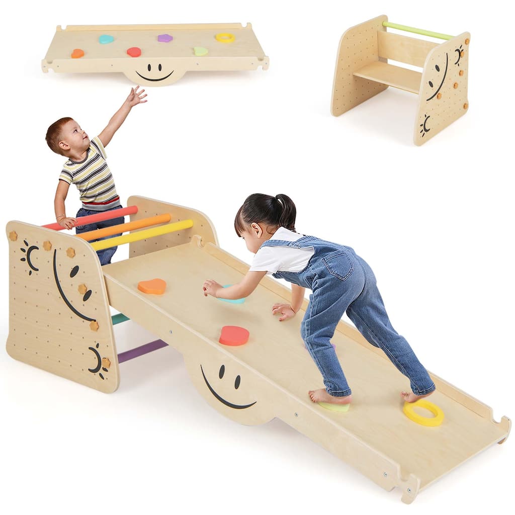 Costway Wooden Climbing Toy Triangle Climber Set of 2 with Seesaw - See Details