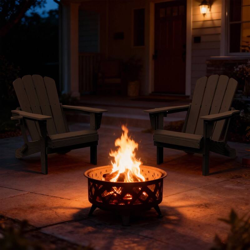 Domi Folding Adirondack Chair,Wooden Textured with Cup Holder,HDPE