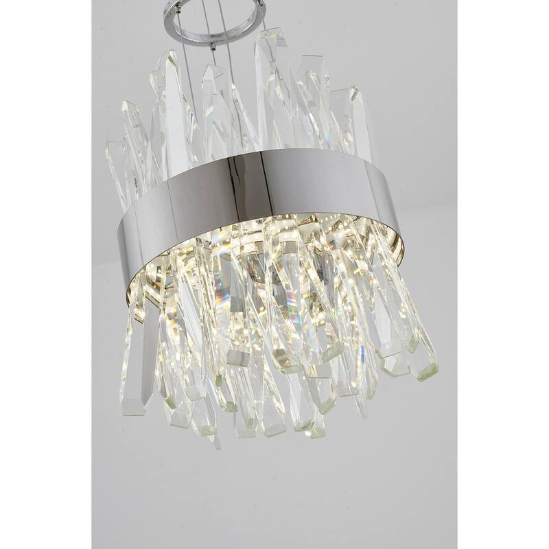 Pendant Light - Chrome Metal Hanging Ceiling Fixture with Crystal Accents - 14