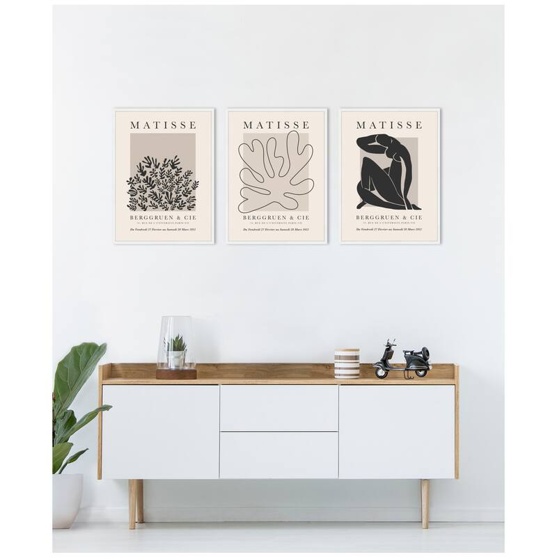 Kate and Laurel Matisse Inspired Florals & Woman Silhouette 3 Piece Framed Canvas Wall Art Set by Gabrielly Guedes