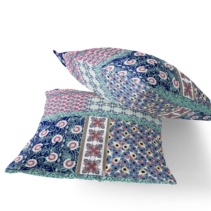 HomeRoots Set of Two 16" X 16" Blue and Pink Blown Seam Floral Indoor Outdoor Throw Pillow - 16.00' X '16.00' X '5.00