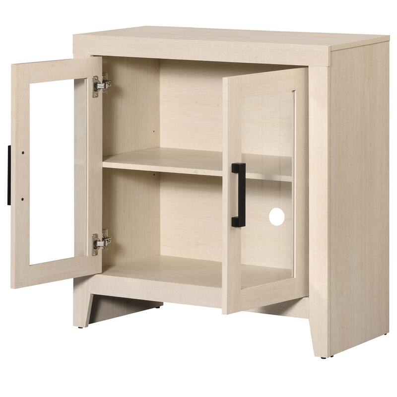 WAMPAT Farmhouse Entertainment Center with Bookshelves, Modular TV Stand with Storage Cabinets & Glass Doors