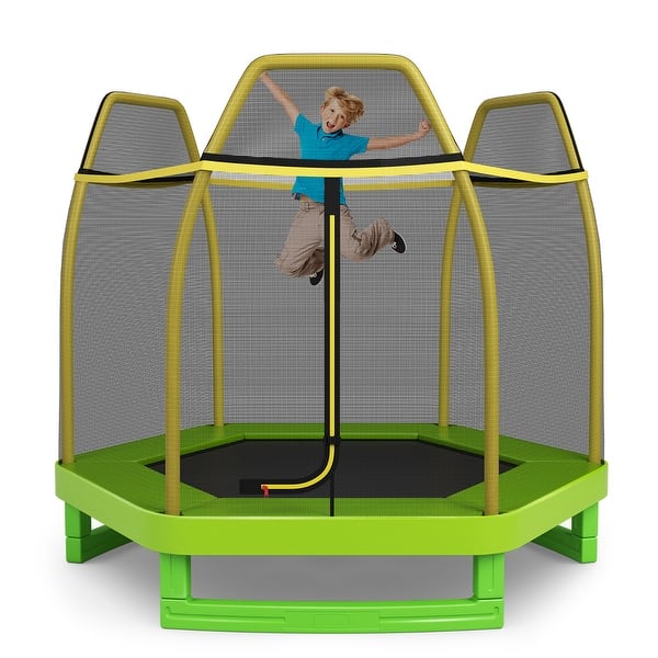 slide 2 of 10, Costway 7FT Kids Trampoline Outdoor Indoor Recreational Bounce Jumper - See Details Yellow - See Details - Kids