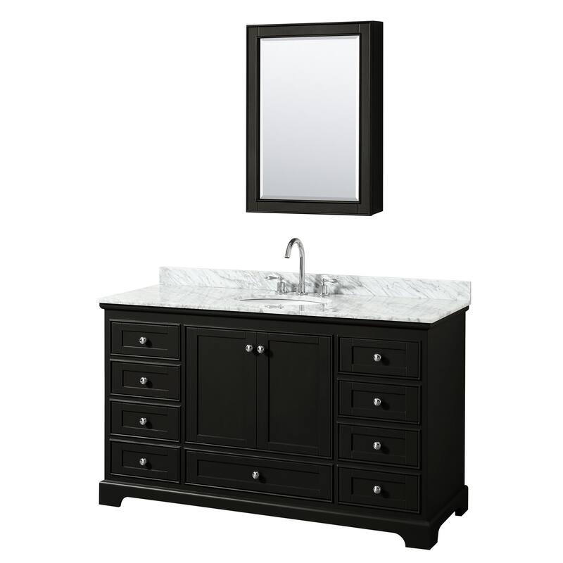 Wyndham Collection Deborah 60" Free Standing Single Vanity Set with - Dark Espresso / White Carrara Marble Top / - Espresso Finish