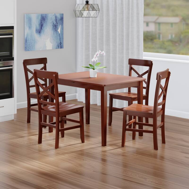 Darren 5-pc Set Dining Table w/X-Back Chairs Walnut Finish