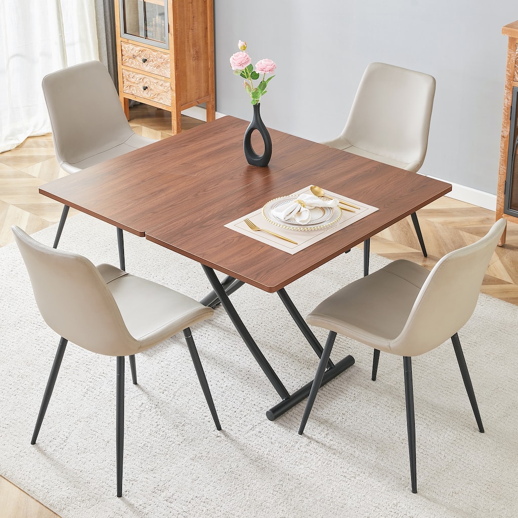 Multifunctional Lifting Dining Table Set for 4, 4-Piece Folding Table and Chair Set with 4 Dining Chairs for Kitchen, Office