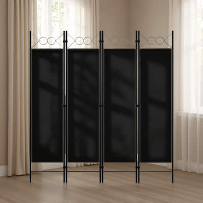 Dina 4 Panel Room Divider Screen, Black Fabric, Iron Frame, 63 Inch