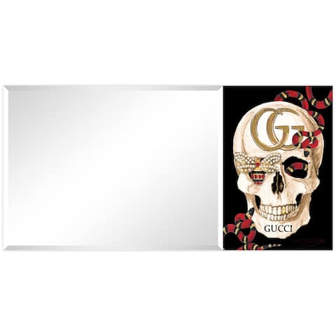 "GG Skull" Rectangular Beveled Mirror on Free Floating Printed Tempered Art Glass - Clear - 24 x 48