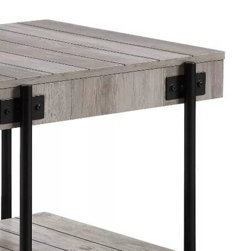23.62 in. Gray and Black Square Wood End Table, Sturdy Build End Side Table for Living Rooms