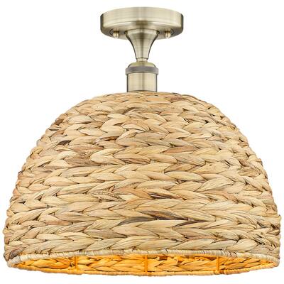 Innovations Lighting 616-1F-14-16 Woven Rattan Semi-Flush Woven Rattan