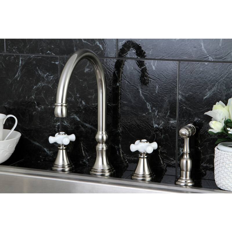Kingston Brass Governor Widespread Kitchen Faucet with Brass Sprayer