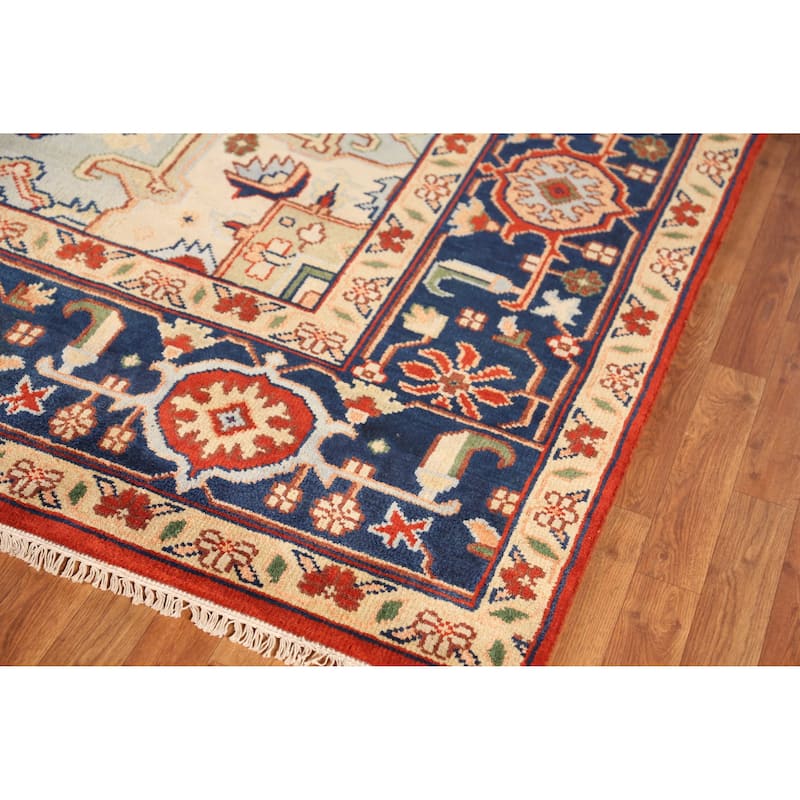 Geometric Heriz Serapi Indian Large Rug Handmade Wool Carpet - 9'9" x 13'9"