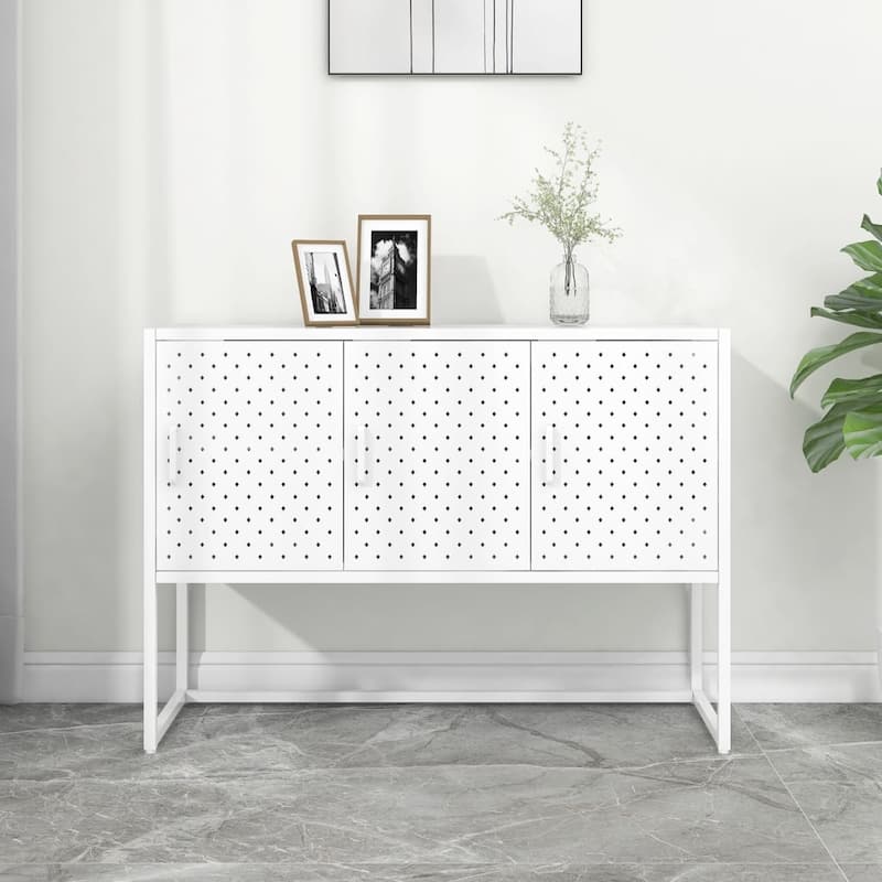 vidaXL Sideboard Storage Buffet Cabinet for Kitchen Living Room Entryway Steel - 41.3"x13.8"x29.5" (L x W x H) - White