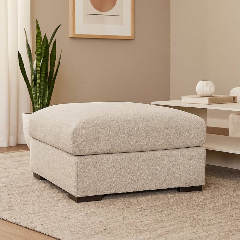 Balli Accent Ottoman Footrest, 42 Inch Square, Warm Beige Polyester
