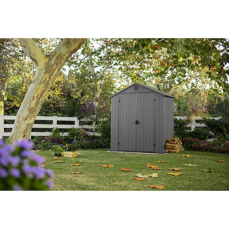 Keter Darwin 6x4 ft. Resin Outdoor Storage Shed With Floor for Patio Furniture and Tools, Graphite - 6x4 FT