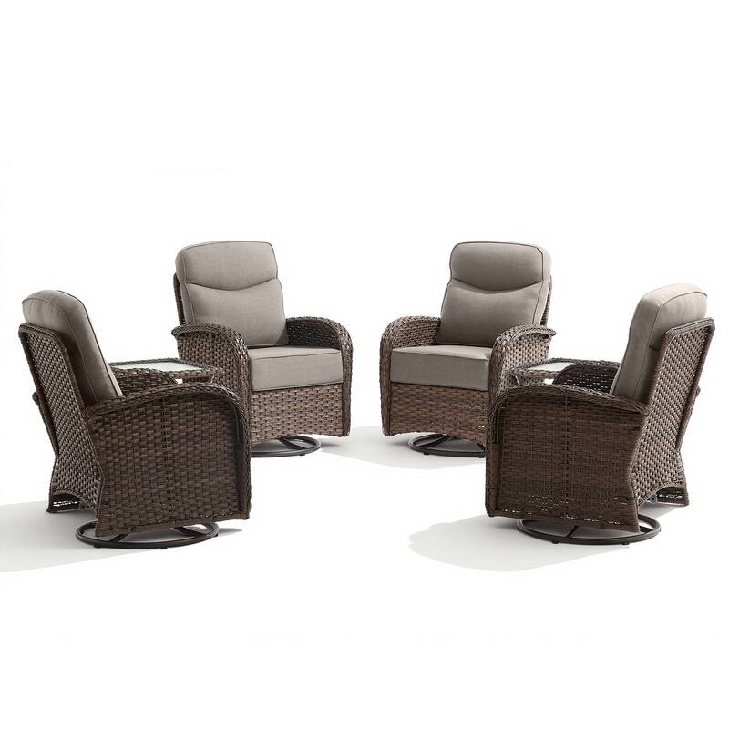 Pocassy Outdoor Wicker Patio Swivel Chair with Ottoman Sets