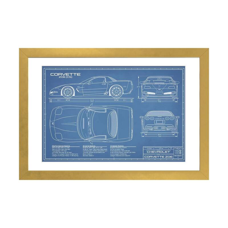 iCanvas "Corvette (C5) Z06 Blueprint" by Action Blueprints - Gold - 24x32x1